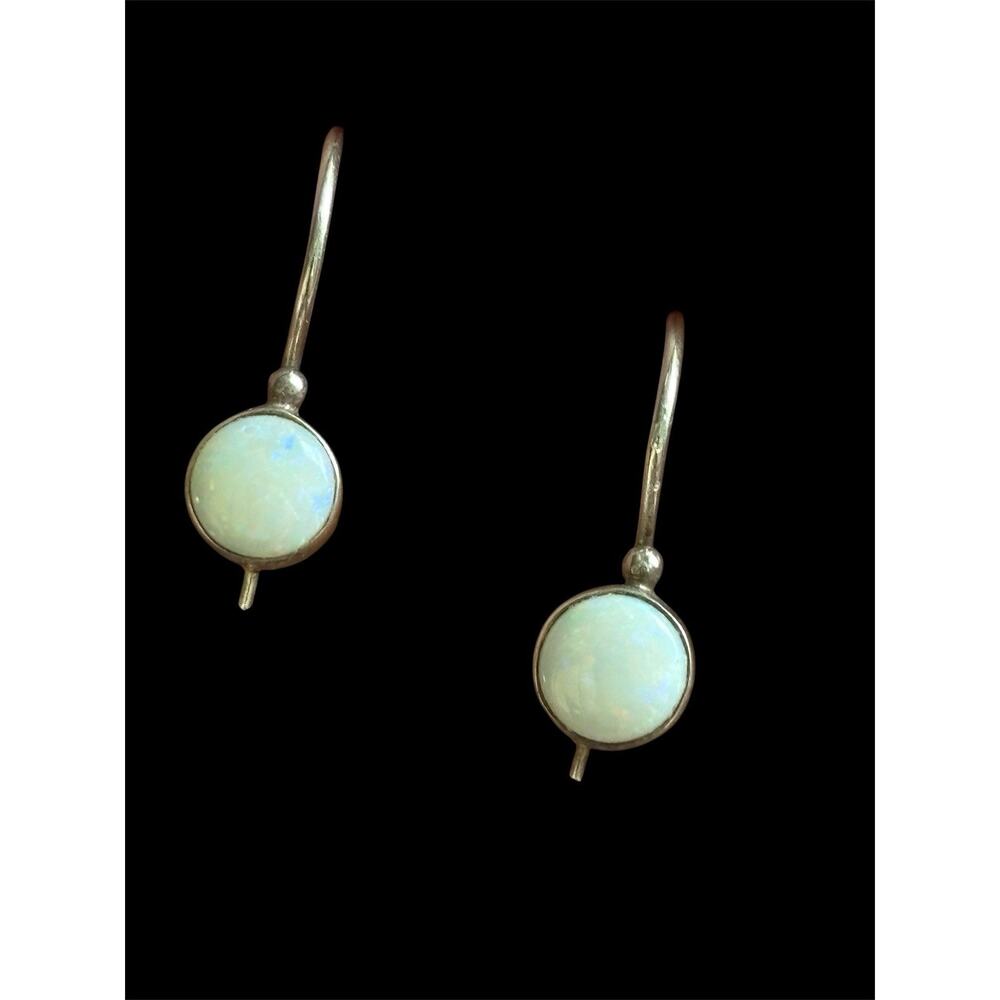 Sterling Silver 6.5mm Opal Dangle Earrings 925